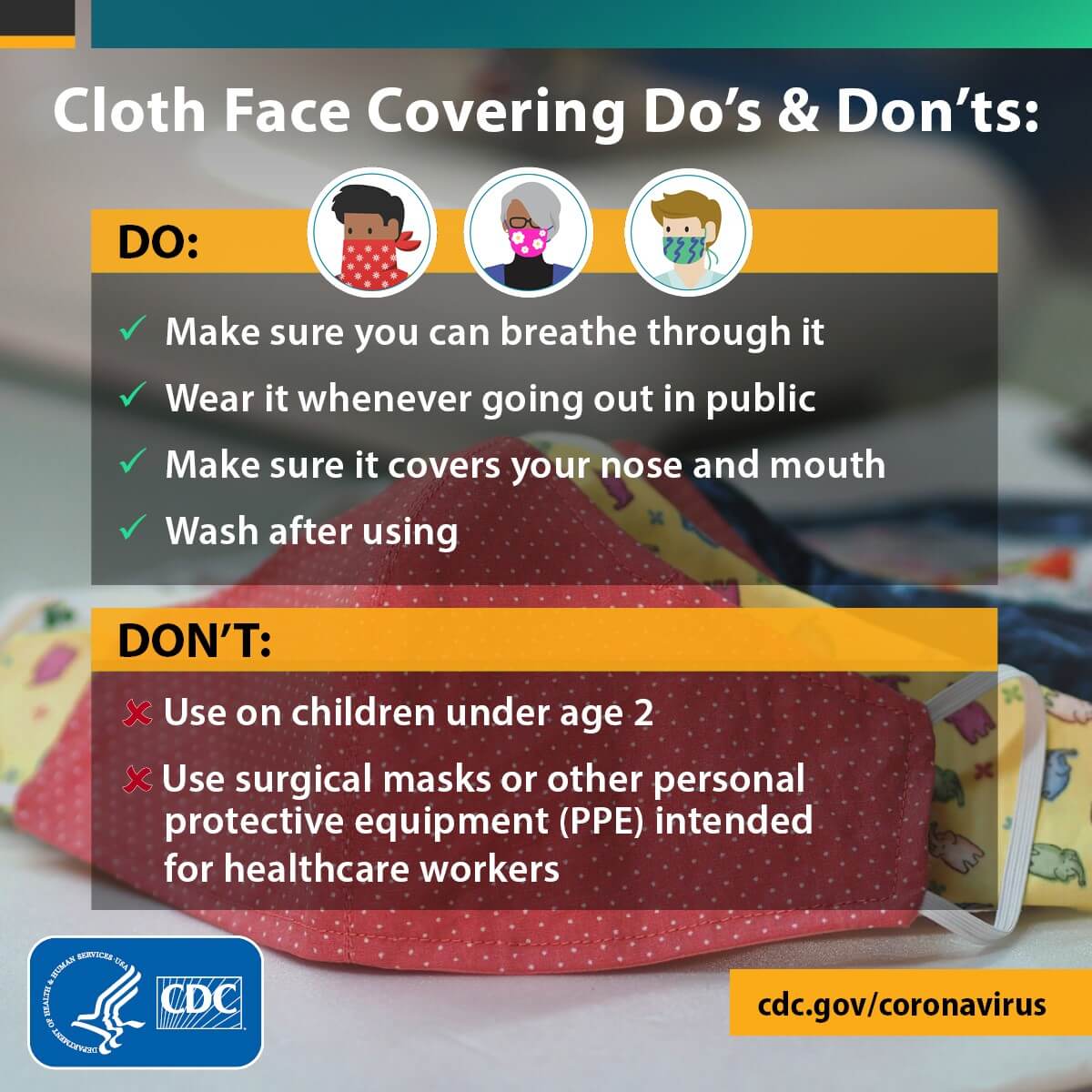 Cloth face covering Do's & Don'ts
