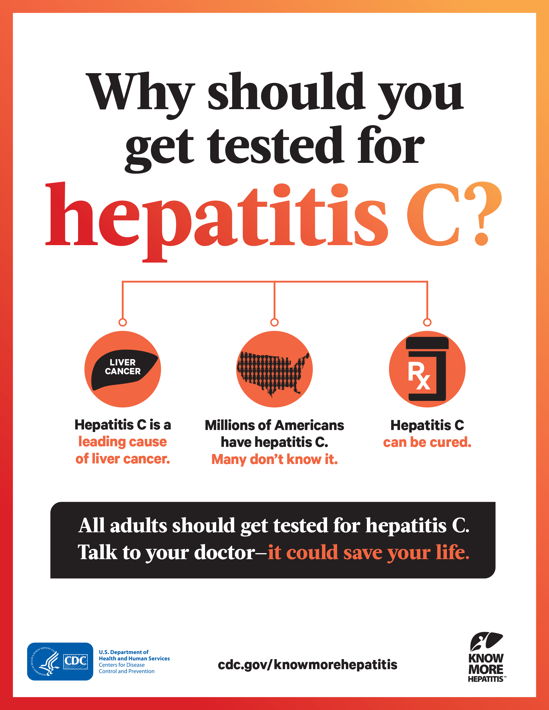 All adults should get tested for hepatitis C. Talk to your doctor - it could save your life.